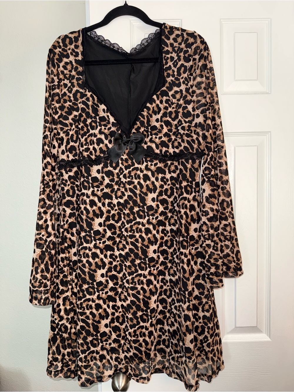 Leopard Print Lace-Trim Dress (not sleepwear)